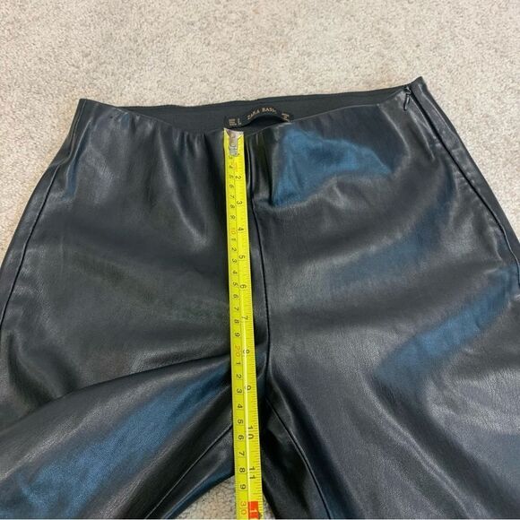 Zara black faux leather high rise leggings ankle zipper Sz S - Picture 9 of 13